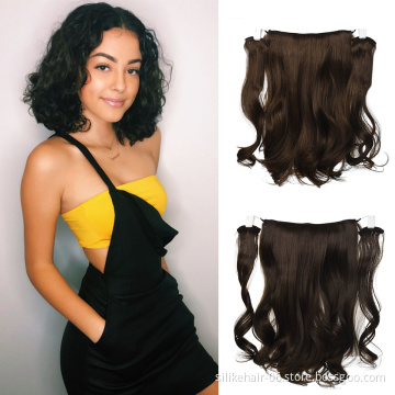 High Quality 18Inch Black Brown Soft Long Wavy 9 Clips Piece Invisible Wire Three Hairpieces Fish Line Synthetic Hair Extensions